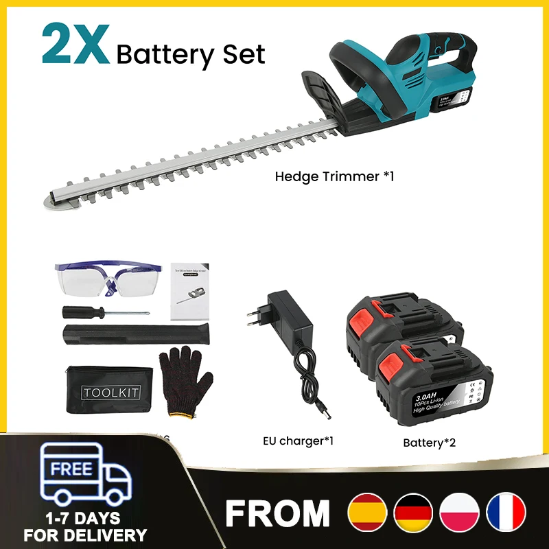 Taille-haie et cisaille à gazon sans fil 2-en-1 professionnels avec lames pour arbustes et lames pour gazon, outils de jardinage électriques