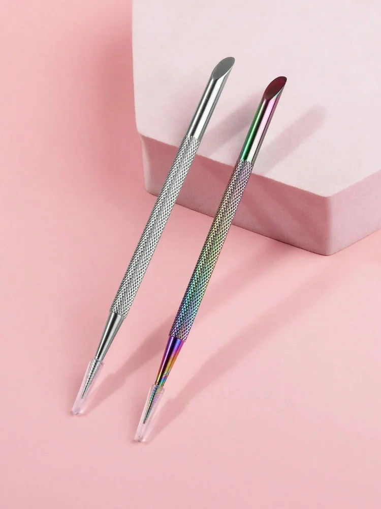 

1PCS Nail Double-Headed Slant Steel Pusher, Professional Cuticle Remover Tool, Anti-Slip Handle Manicure Pedicure Supplies for