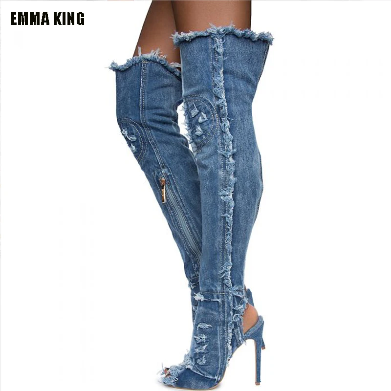 

2022 Hot Fashion Women Boots High Heels Spring Autumn Peep Toe Over The Knee Boots Tight High Stiletto Jeans Boots 35-44