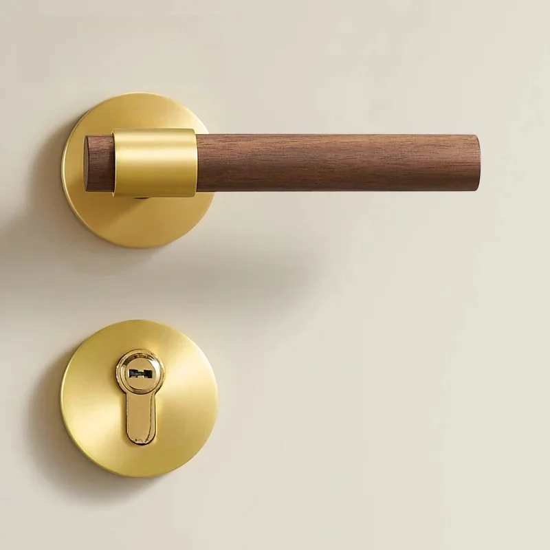 Deurkamer Messing Walnoot Deurslot Set Modern Interieur Slaapkamer Badkamer Dubbele Houten Deurhendel Set Dummy Handvat Knop - afbeelding 2