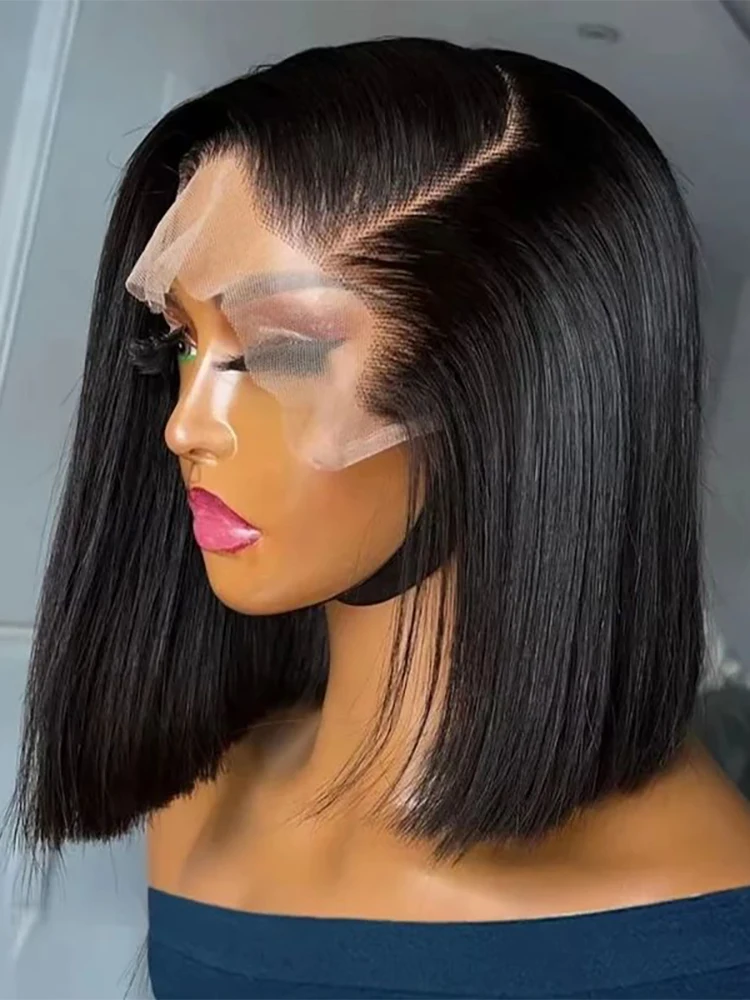 200 densidade curto bob em linha reta 13x6 hd peruca frontal do laço cabelo humano preplucked perucas sem cola cabelo humano 7x5 peruca de fechamento para mulher