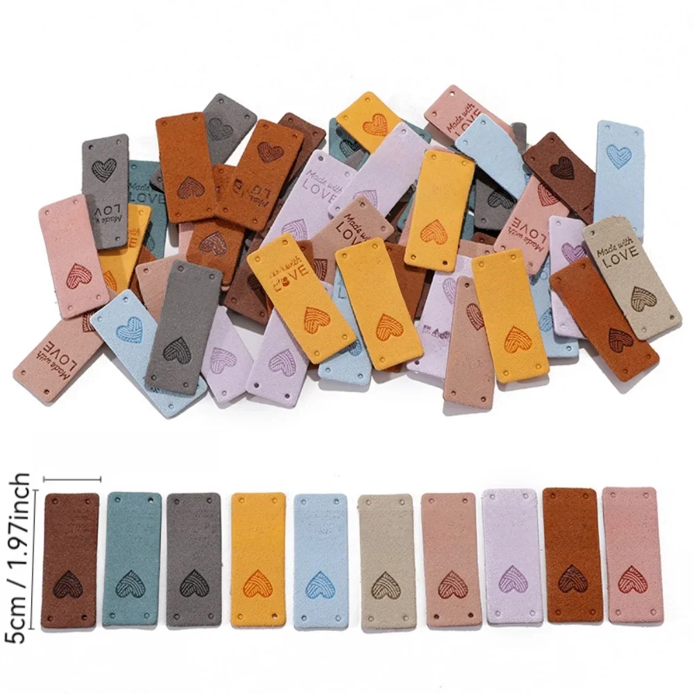 20 sztuk 5x2cm Multicolor prostokąt serce skórzane etykiety na odzież Tag materiały krawieckie materiały ręczne DIY rzemiosło wystrój — zdjęcie 2