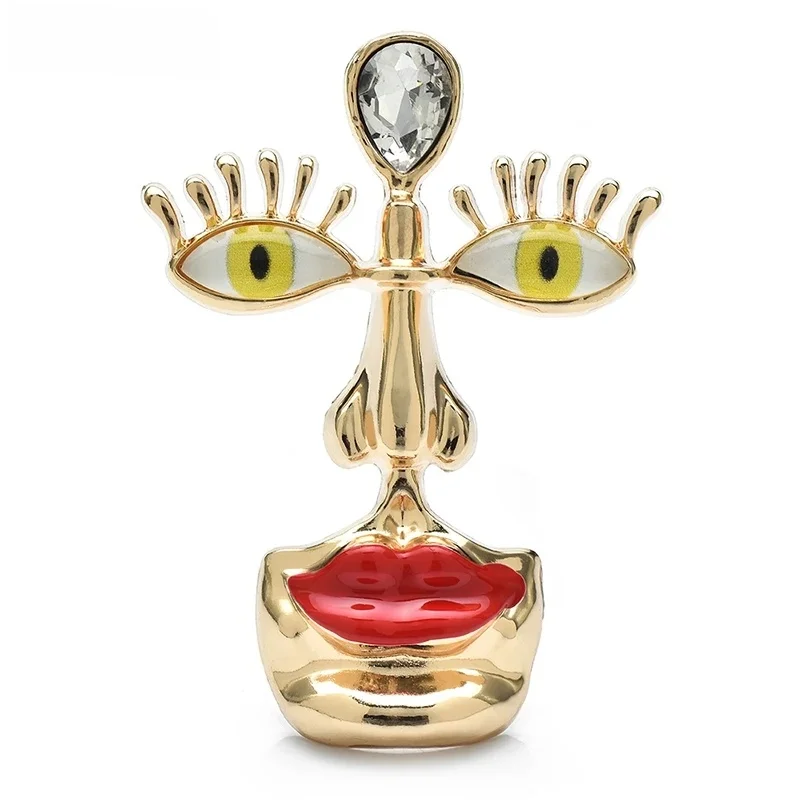 Wuli & baby – broches de styliste à grand visage pour femmes, belle figurine de visage en émail, broches de fête, cadeaux