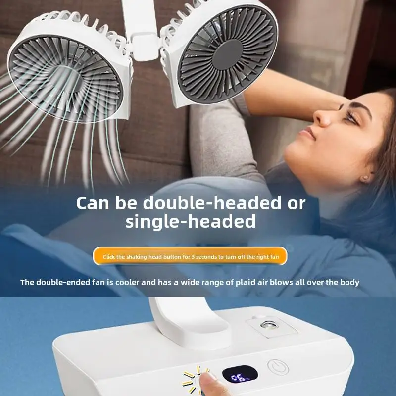 New Double Head Desktop Fan 4-Gears Wind Fast Cooling Digital Display 8000mAh Household Adjustable Direction Shaking Head Fan