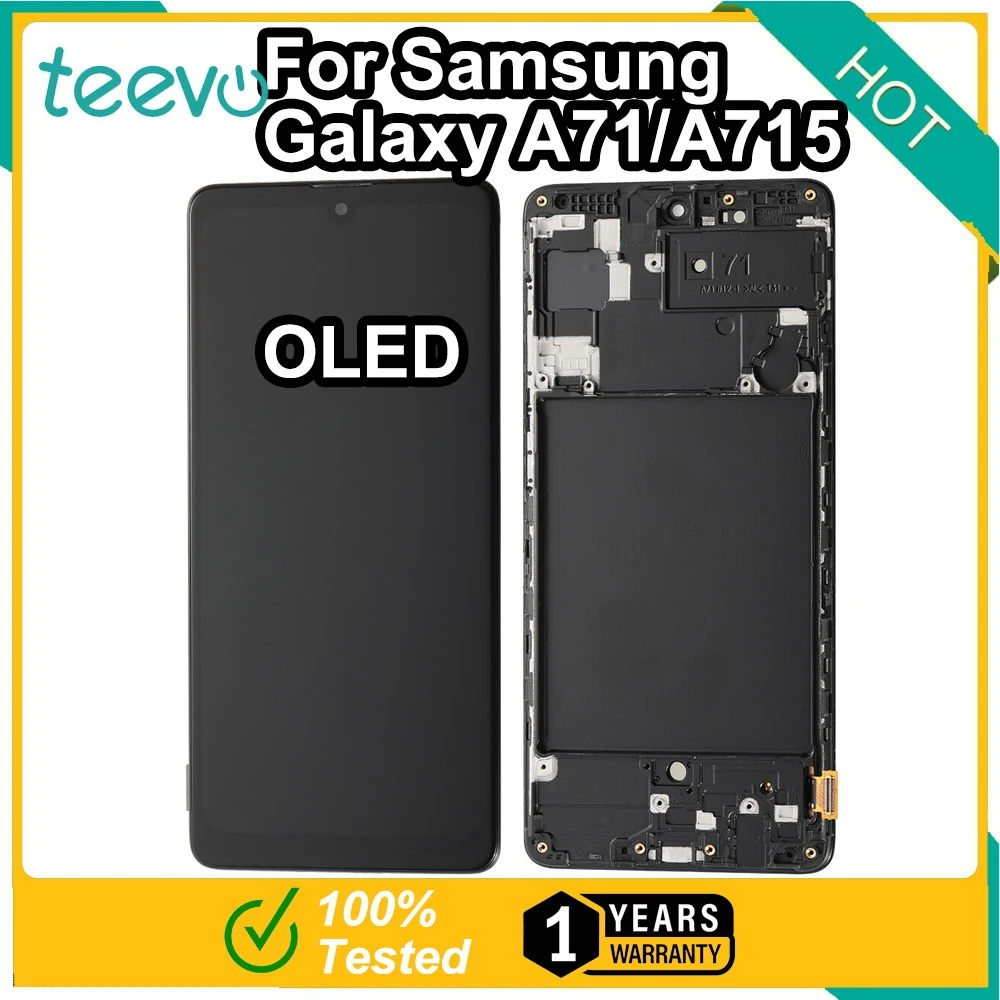 

Teevo LCD For Samsung Galaxy A71/A715 OLED Screen & Touch Screen Digitizer With Frame support under fingerprint Black