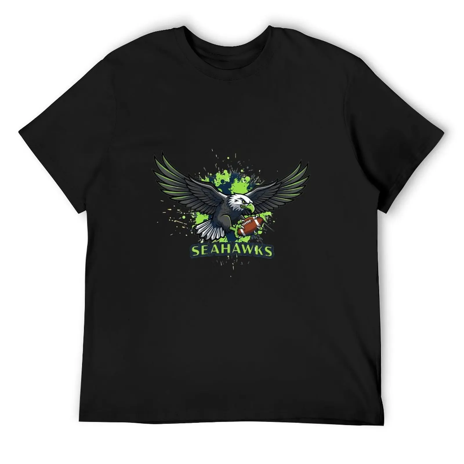 Neon Green Splash Seattle Seahawks Eagle Football Graffiti Print Casual Hip Hop Short Sleeve Tshirt