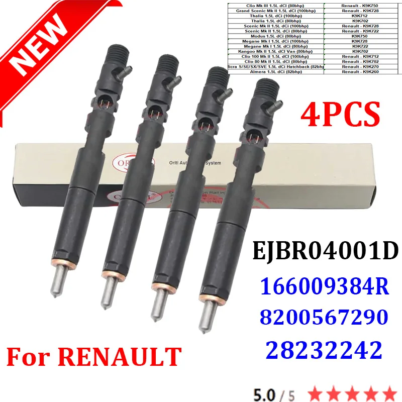 

4PCS EJBR04001D 28232242 For RENAULT 166009384R Diesel Fuel Injector 8200567290 For Clio Mk III 1.5L dCI Euro