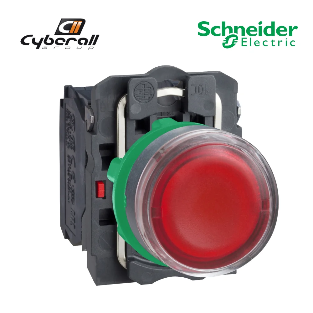 Schneider Electric-Cyberall-luminous push-button diameter 22mm, return leveled spring, 24V, NA + NC with integrated LED Red color reference: XB5AW34B5