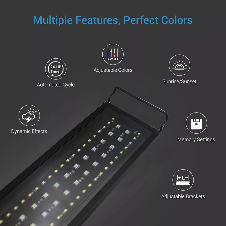 wireless Remote Control 24/7 Smart WRGB LED Grow Fish Aquarium Light full Spectrum for Live Plant Fish Tank 12-48 inch