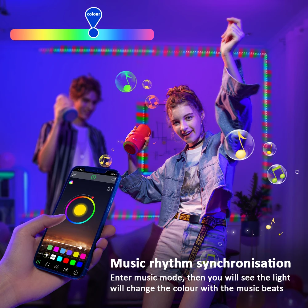 RGB LED Strip,APP+Remote Control, Music Sync ,54Leds Per Meter, RGB Lights Flexible LED Lamp Tape Ribbon RGB TV Desktop Screen