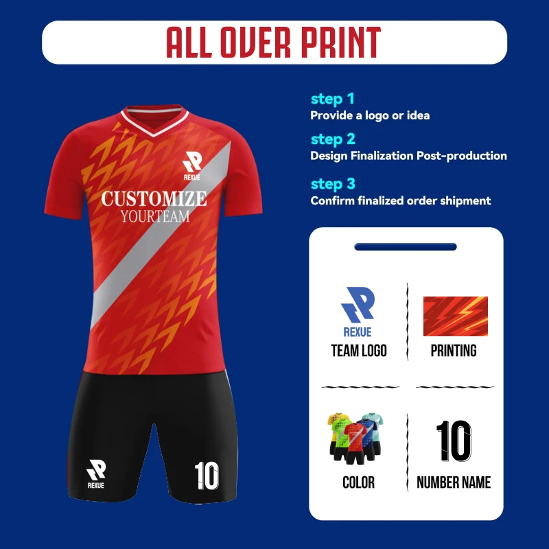 Custom All Over Print Football Jerseys Full Sublimation Design Your Style Wholesale Full Body Customized Soccer Wear Uniform