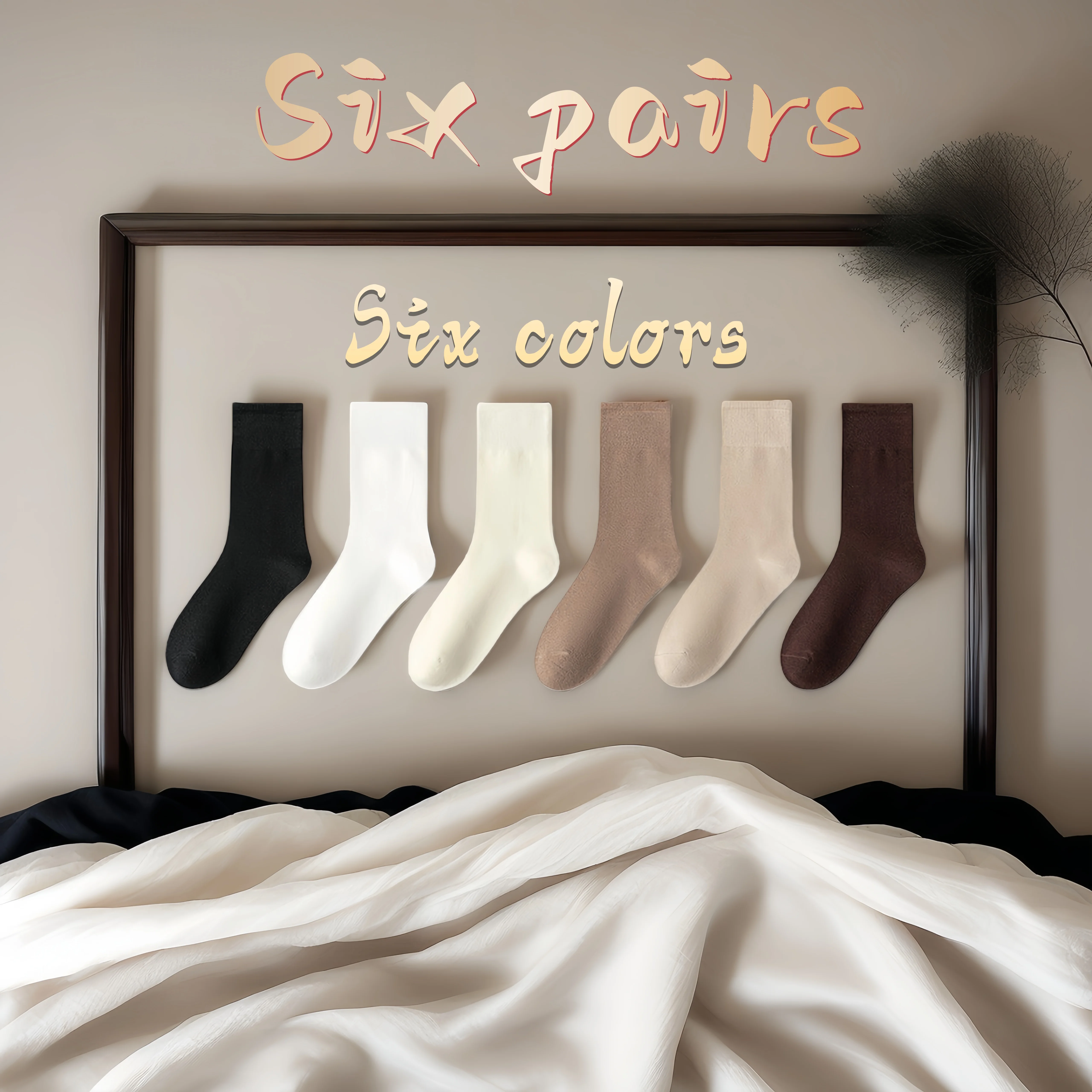 

6 Pairs Mid-Calf Earth Tone Socks - Soft Thick Ribbed Knit, All-Season Multi-Color Unisex Versatile Daily Comfort