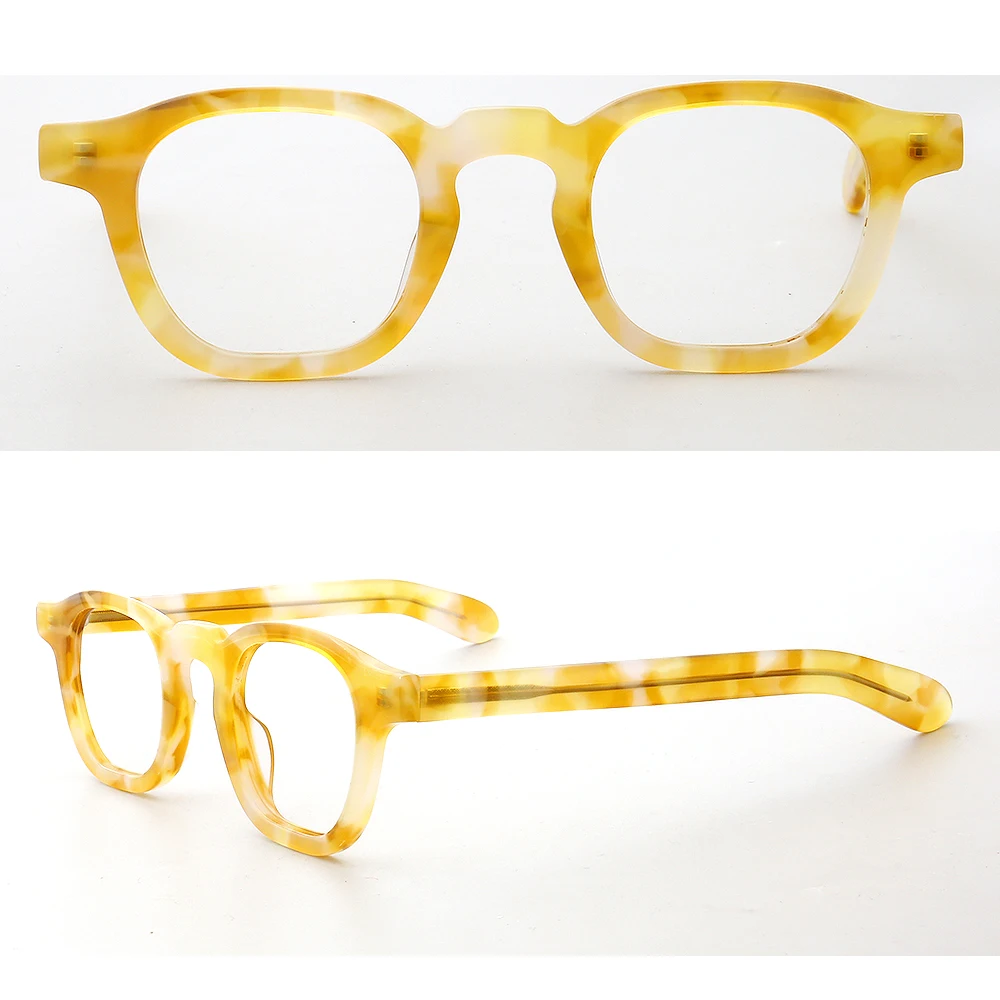 Vintage Men Square Optical Eyeglass Frames Women Classic Glasses Frames Prescription Yellow Eyewear Clear Stylish Spectacles