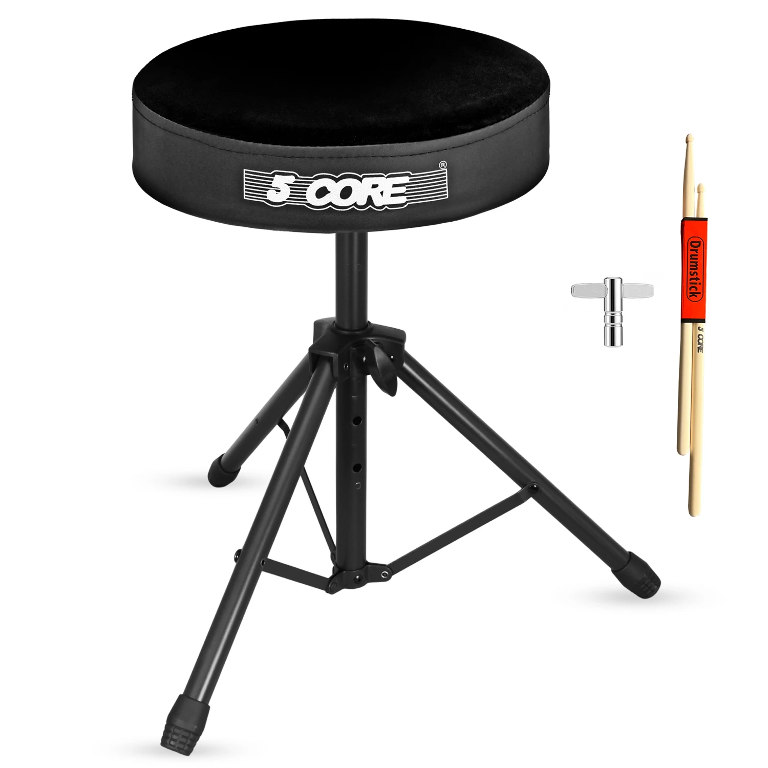 

5 Core Drum Throne 3" Thick Padded Memory Foam Comfortable Drummer Stool 330Lb Capacity Adjustable DS 01 VLVT BLK