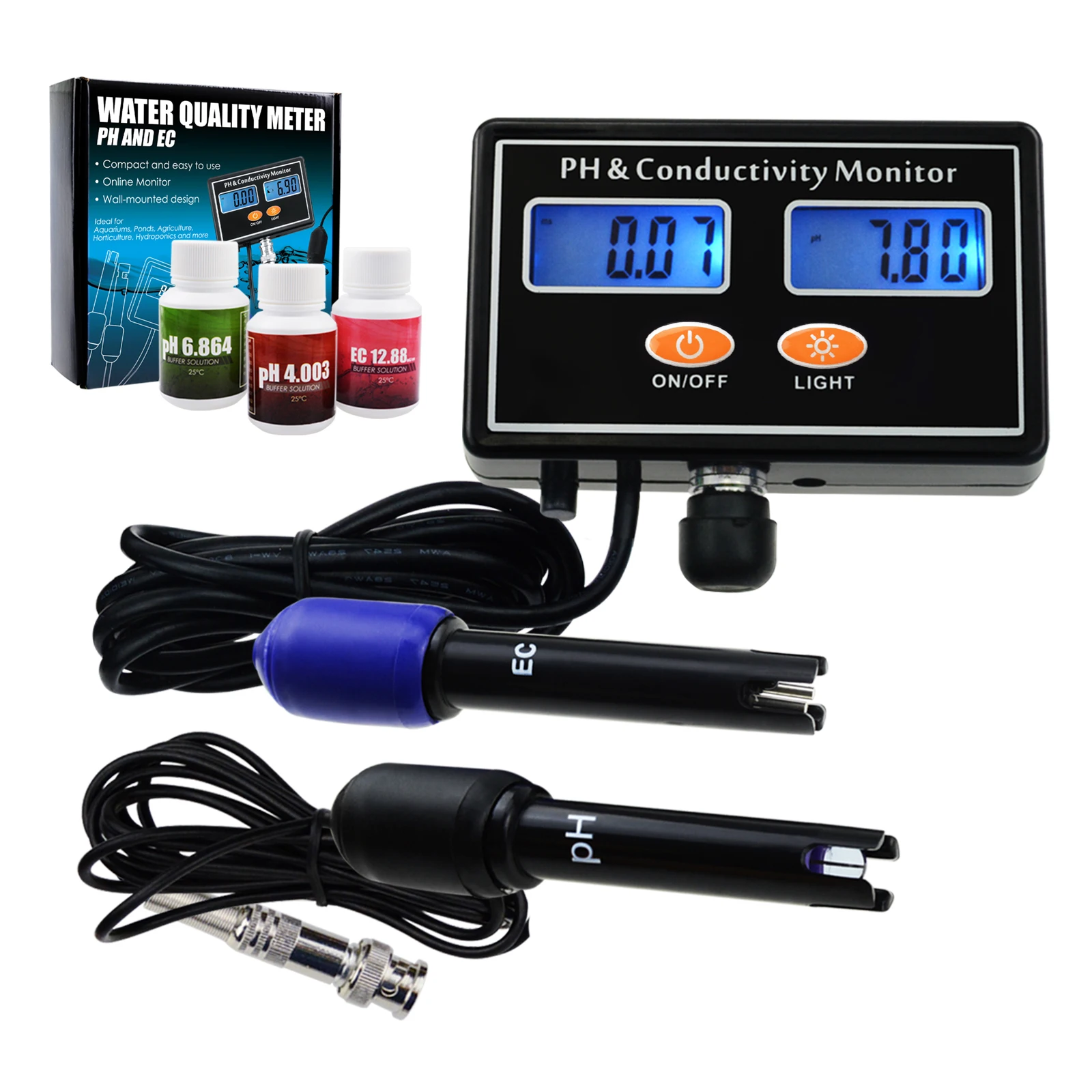 

Цифровой тестер монитора проводимости Измеритель ATC, PH и EC Настенный монтаж и перезаряжаемый аквакультура, аквариум, пруд, гидропоника