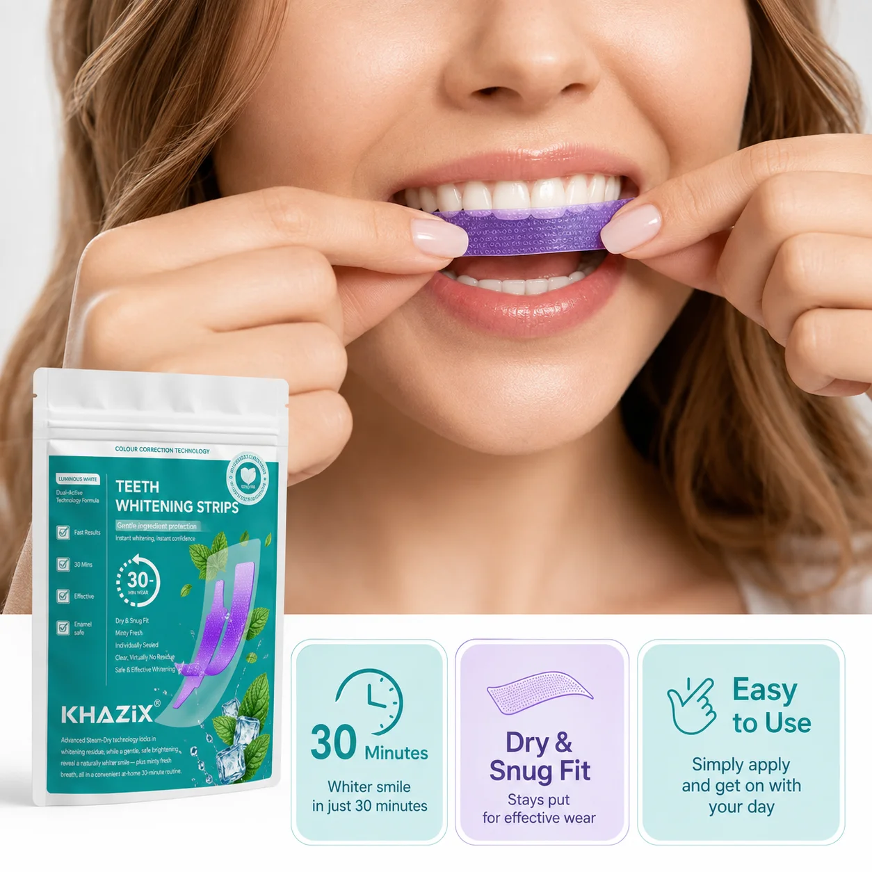 Purple Teeth Care Strips, Sleek Dental Patches with Simple Peel-and-Place Design, Convenient for Daily Home, Work and Travel Use