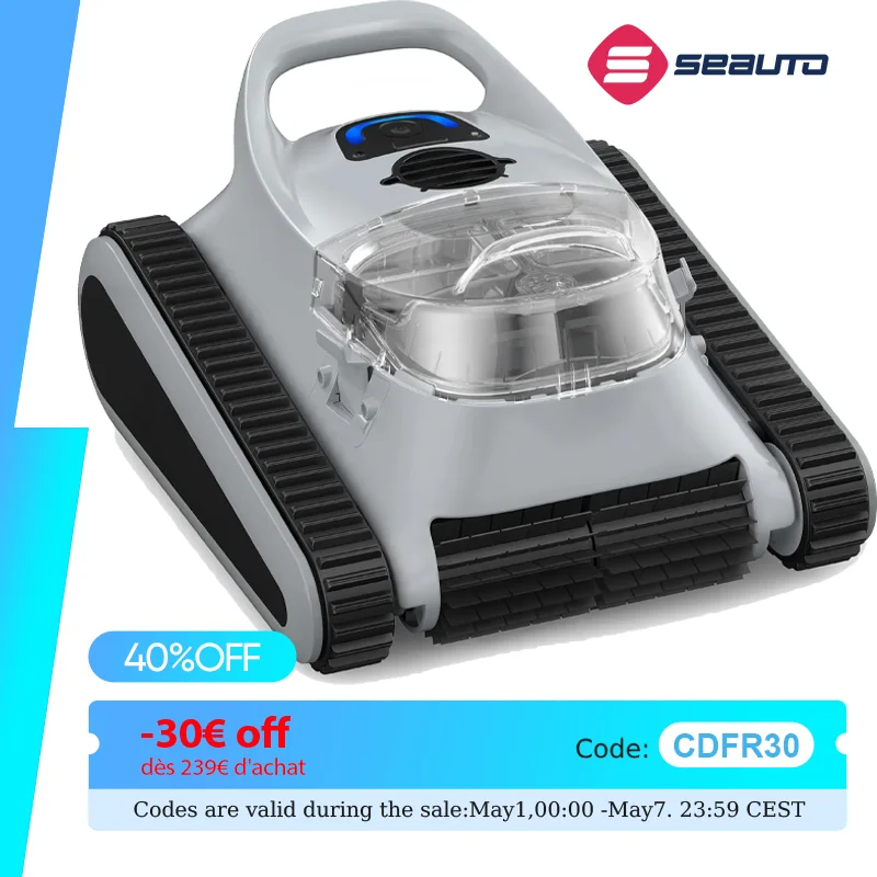 Robot nettoyeur de piscine Seauto Crab, robot automatique qui grimpe aux murs pour piscines jusqu'à 2000 pieds carrés, adapté aux murs et aux sols.