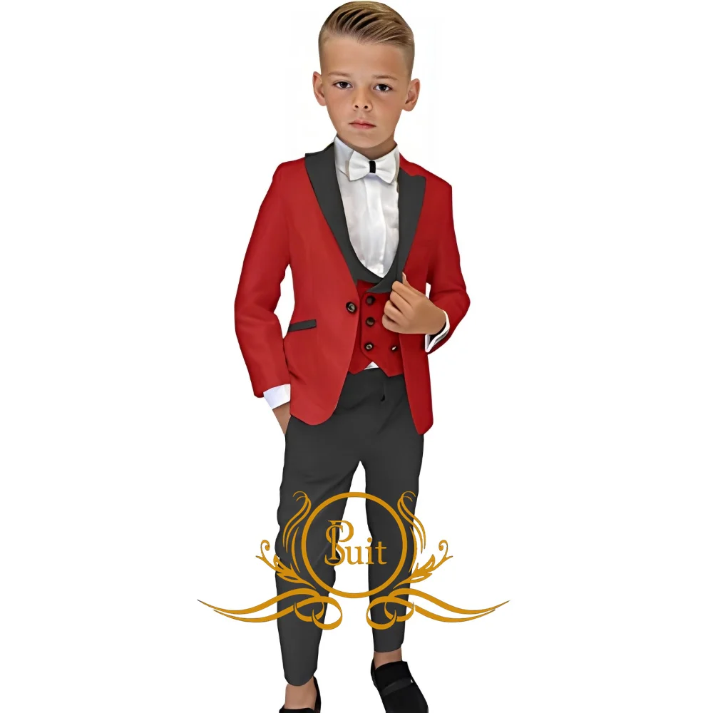 

Boys Tuxedo Suit Slim Fit 3 Piece Jacket Vest Pants Set Shawl Lapel Kids Formal Suits for Boy Wedding Suits