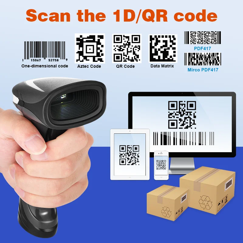 JOOYTEC Wired Wireless 2.4G 2D Bluetooth Barcode Scanner QR Code Reader For PC iPhone Android