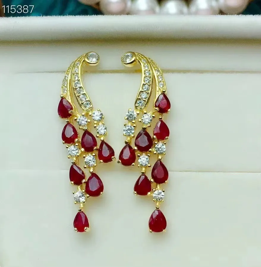 

KJJEAXCMY fine Jewelry 925 Sterling Silver Natural Ruby Girl earring Electroplated 18K gold as a Birthday Gift for Girlfriend