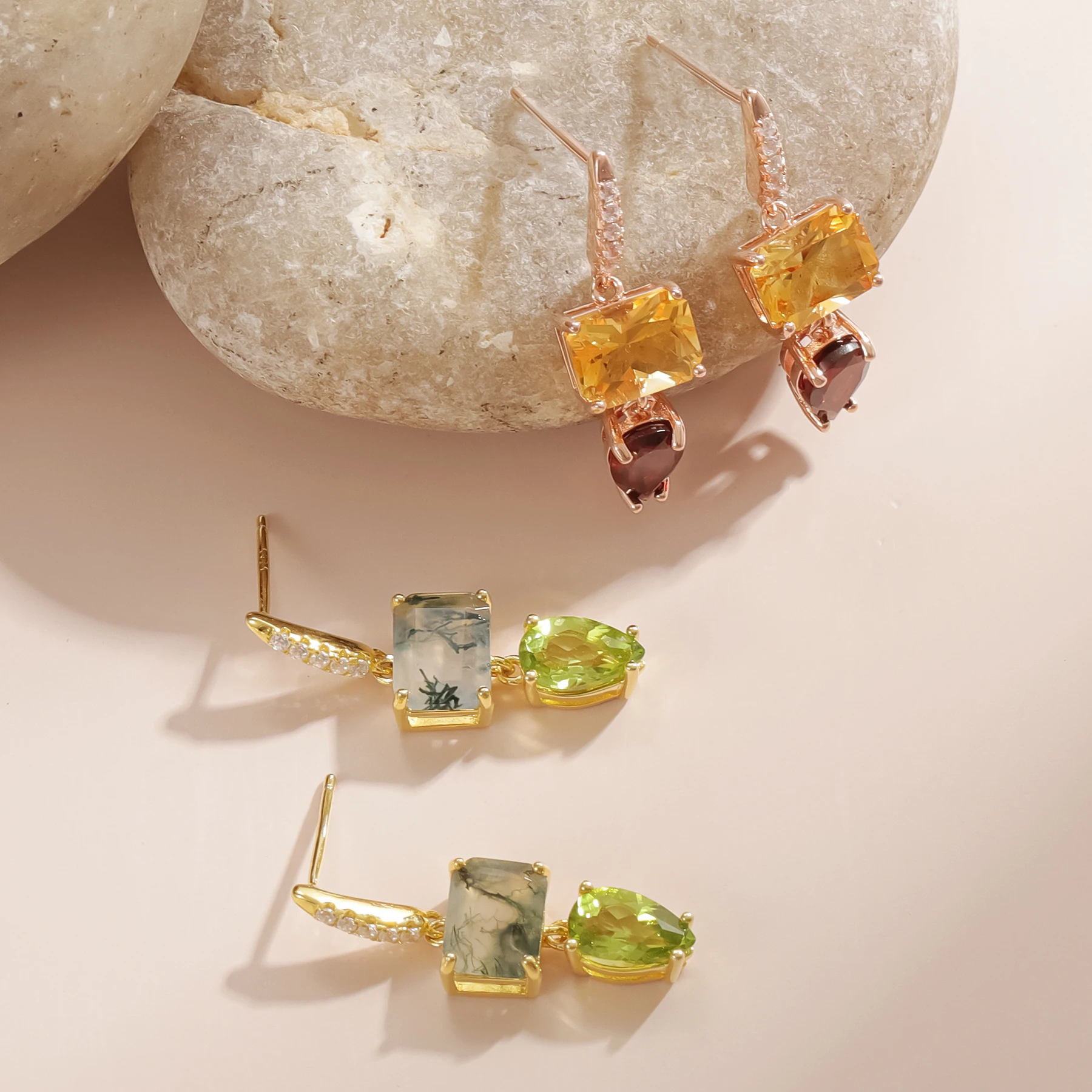 GEM'S BALLET 925 Sterling Silver Gemstone Earrings Natural Citrine Garnet Leverback Dangle Earrings  Wedding Fine Jewelry