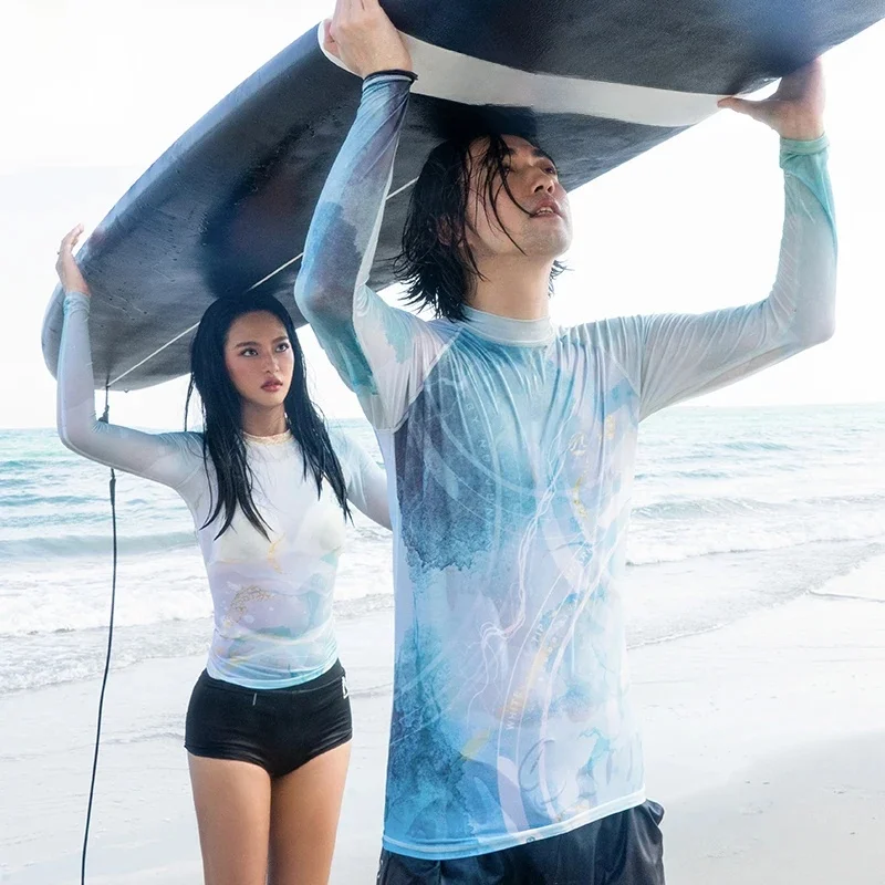 Nu-czerwiec 50UV Protect Surfing Rash Guard mężczyźni stroje kąpielowe strój kąpielowy z długim rękawem męskie Rashguard Surf Shirt do pływania Sail — zdjęcie 2