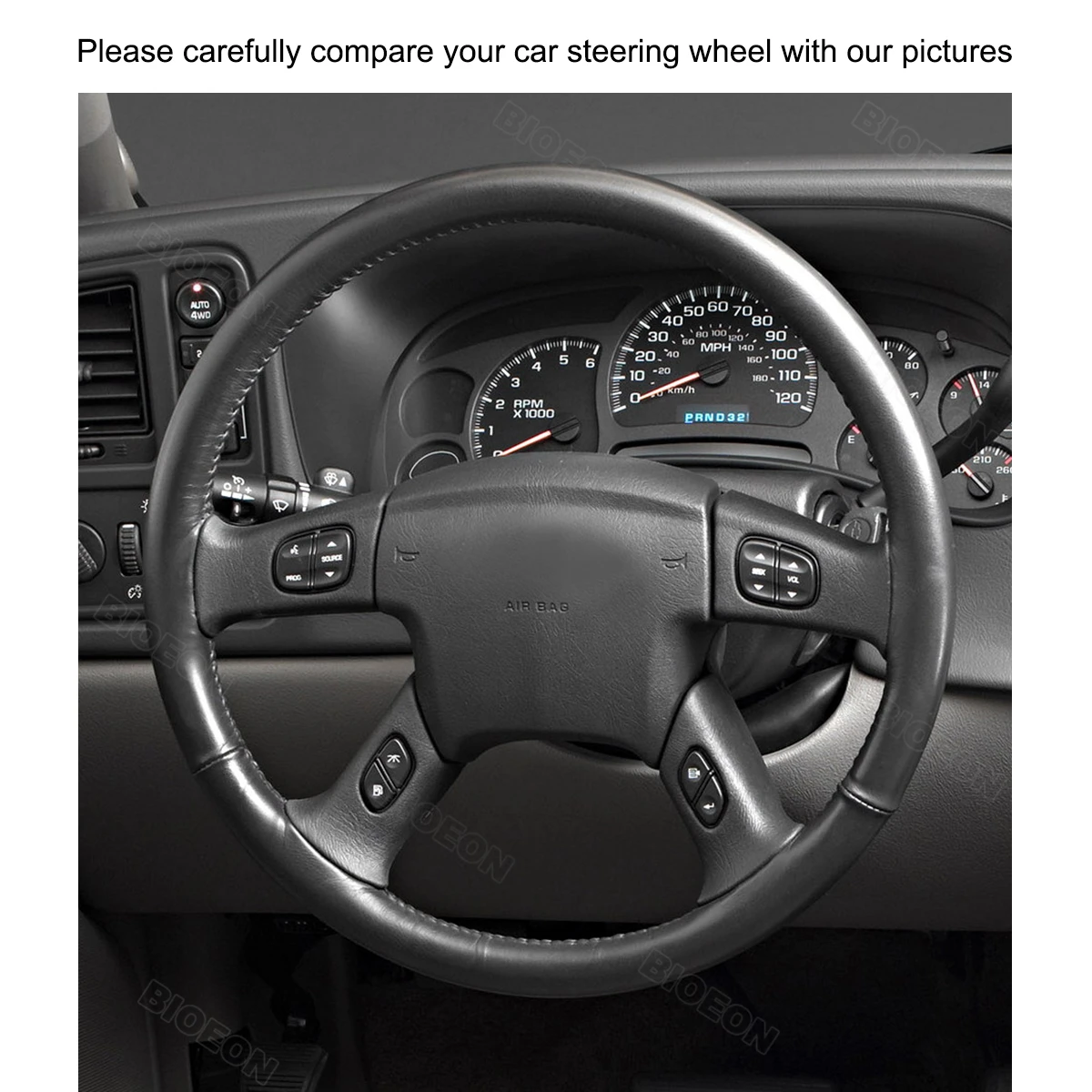 Bioeon Black PU Leather Car Steering Wheel Cover for Chevrolet (Chevy) Silverado 1500 2500 2500HD Classic 3500 TrailBlazer