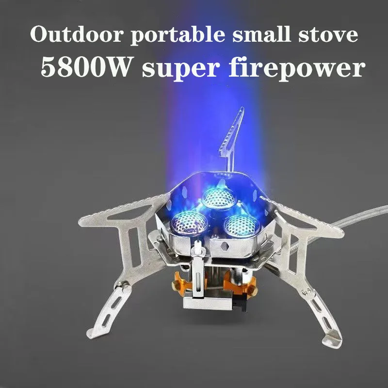 New Outdoor Stove Mini Portable Folding Camping Gas Stove Burner 5800W Powerful Firepower 3 Nozzles Cookware Travel Equipment