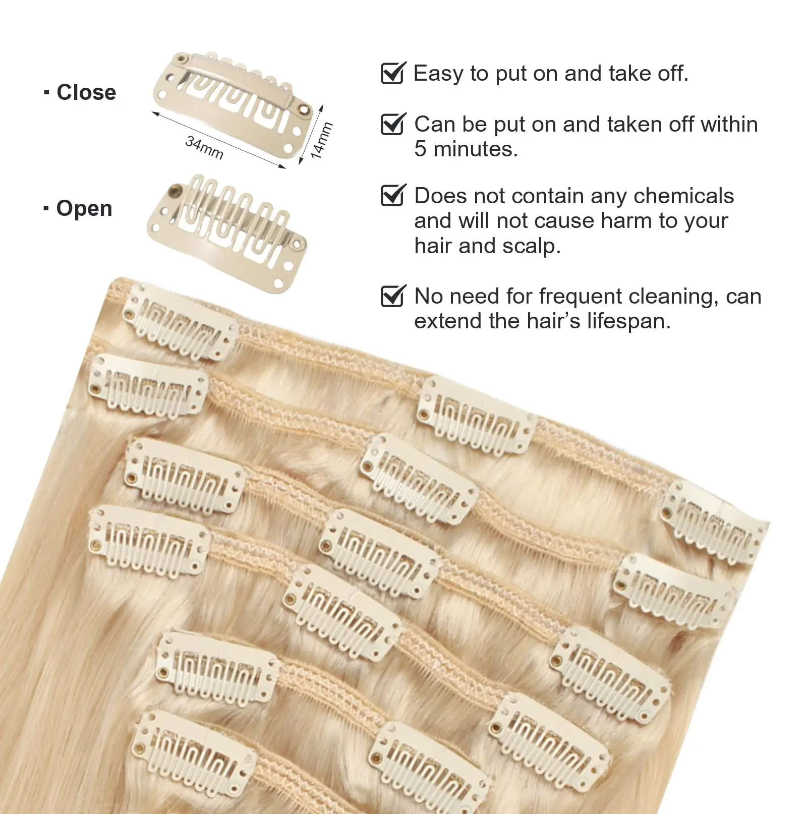 Sixstarhair Fermagli per capelli Estensioni dei capelli umani 8 pezzi 70 g/pacco 14'16' Clip per capelli umani naturali al 100% nell'estensione dei capelli per le donne