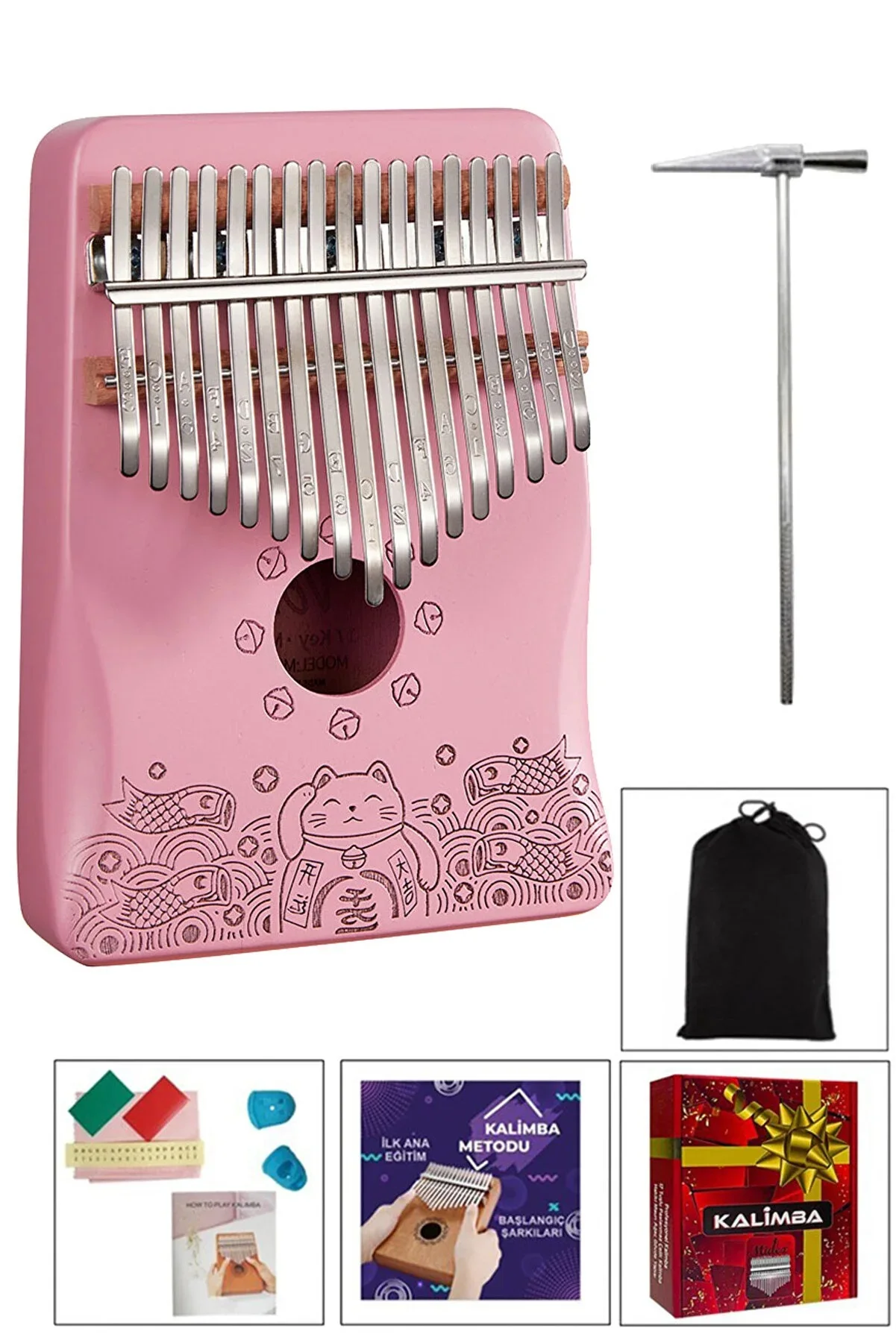 

Kitten Patterned Pink Kalimba Real Wood 17 Keys Full Set high quality original product gift musical instrument