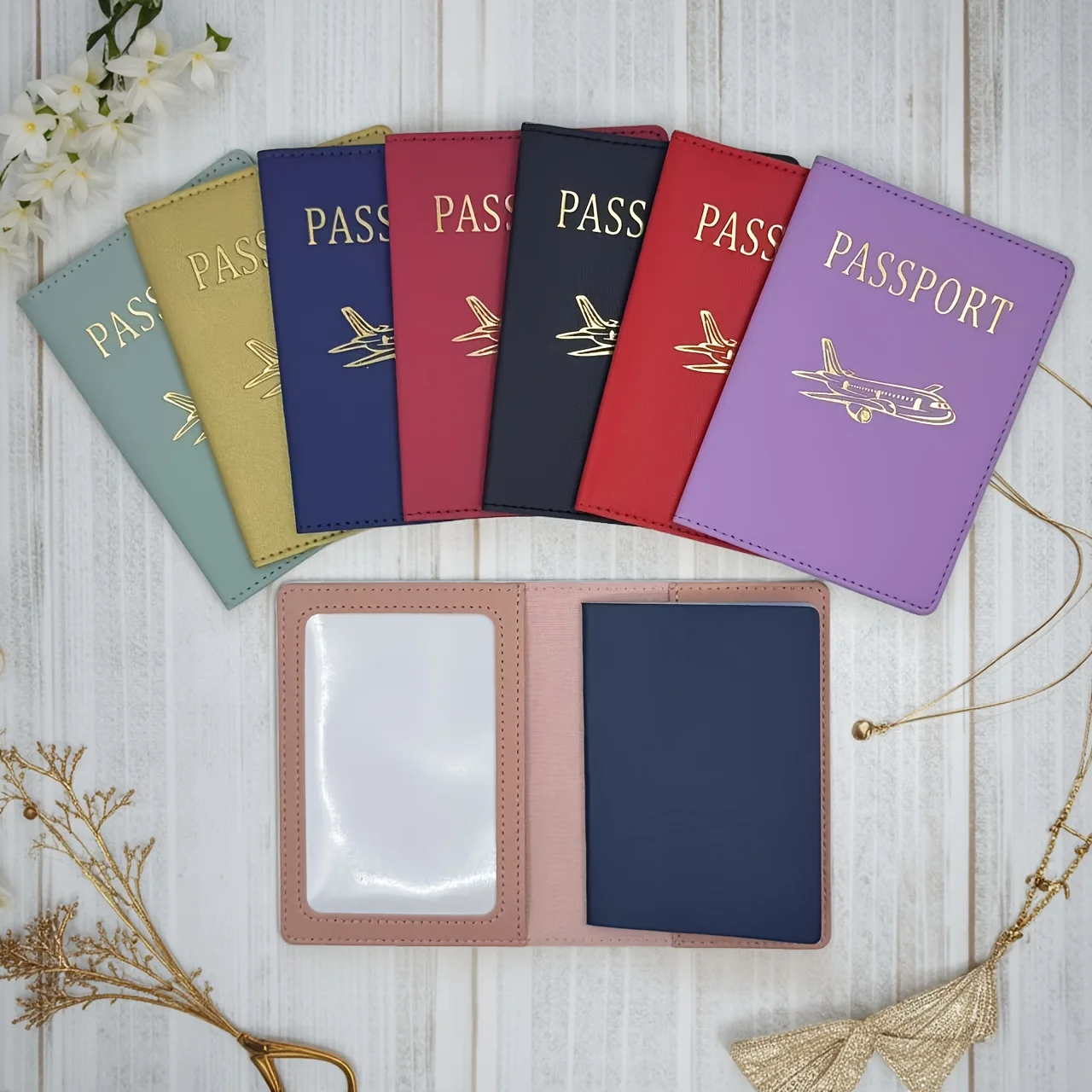 

1-2Pcs Embossed PVC Passport Holder, Foldable Open Design Basic Travel Cover with Cleaning Cloth