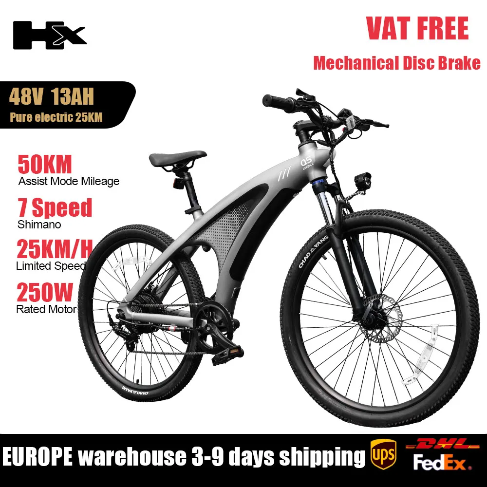 HX Q5 Elektrische Mountainbike voor Volwassenen 250W Motor Koppelsensor 85Nm 48V 20Ah Verwijderbare Batterij 25KMH 27.5x2.25 Inch E-Bike
