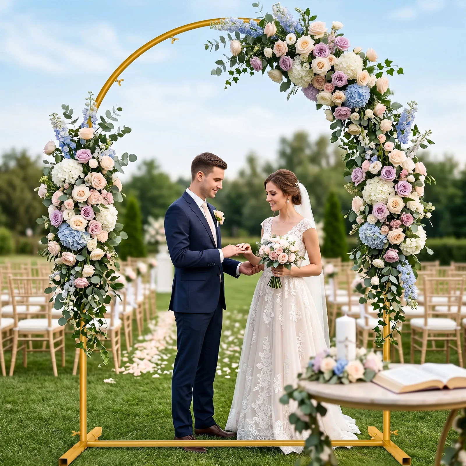 Arche de mariage en métal doré 1,8/2,0/2,2 m, montage facile, pour extérieur, intérieur, jardin, mariage, remise de diplôme, décoration de Noël