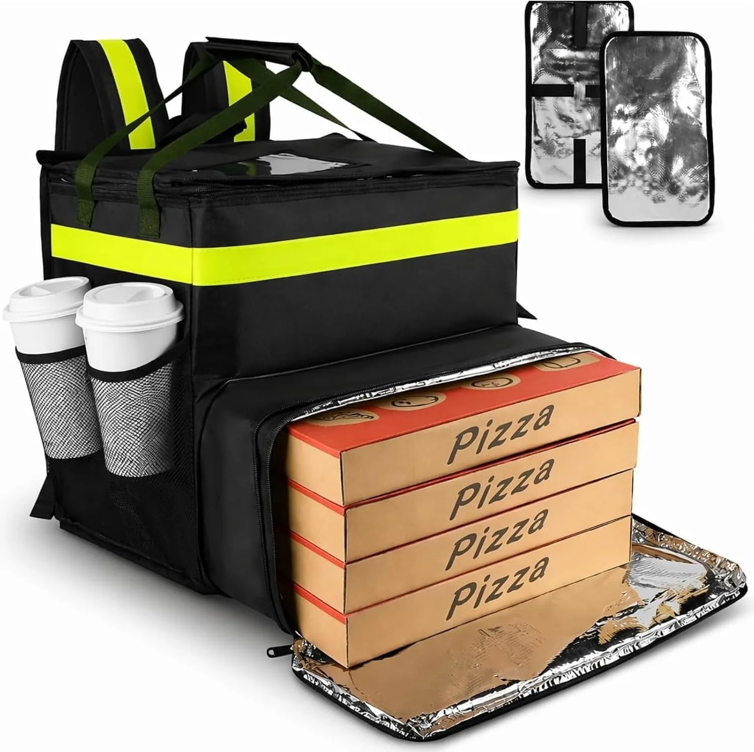 Food Delivery Backpack,Large Insulated Pizza Delivery Bag, for Commercial Delivery Cup Holders  Reflective Strip 2 Base Plates