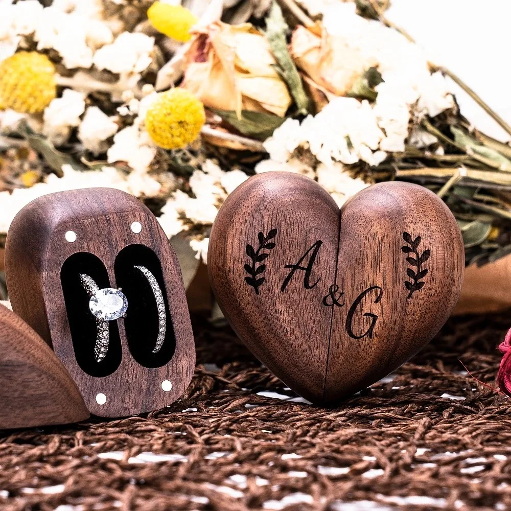 

Valentine's Day Wooden Heart Shaped Ring Box, Wedding, Proposal, Engagement Ring Box, Can Be Engraved