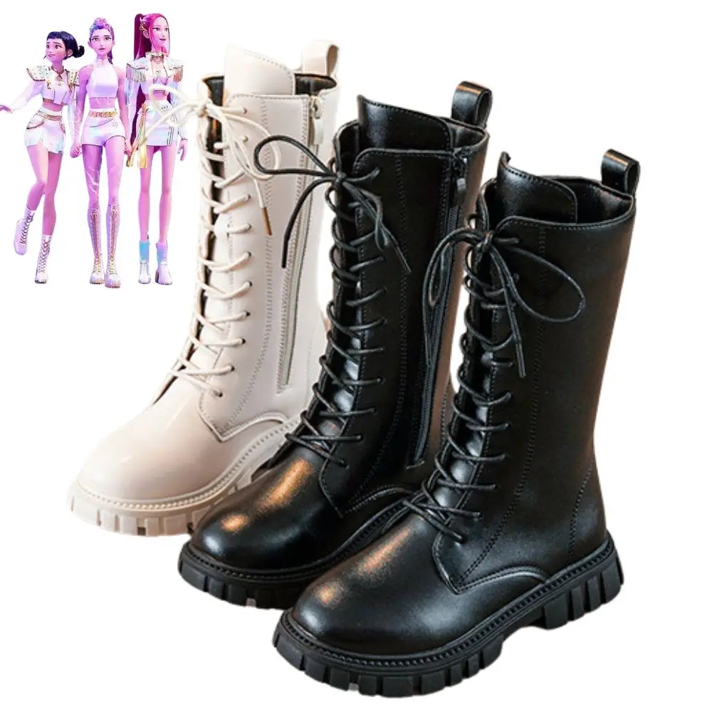 Kids Girls Kpop Demon Hunters Rumi Zoey Mira Cosplay Boots Shoes Child Leather Shoes Roleplay Halloween Carnival Costume Props