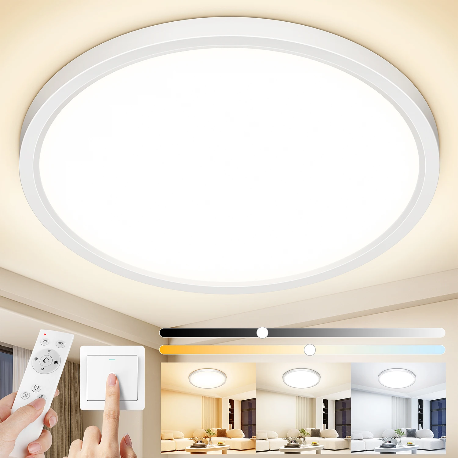 Bild 9: Variable Intensität runde LED-Deckenleuchte, Einbauleuchte, 3000K-6500K, Fernbedienung, einstellbare Helligkeit von 10% bis 100%, ideal für Schlafzimmer, Wohnzimmer und Küche (12/16/20/24 Zoll).