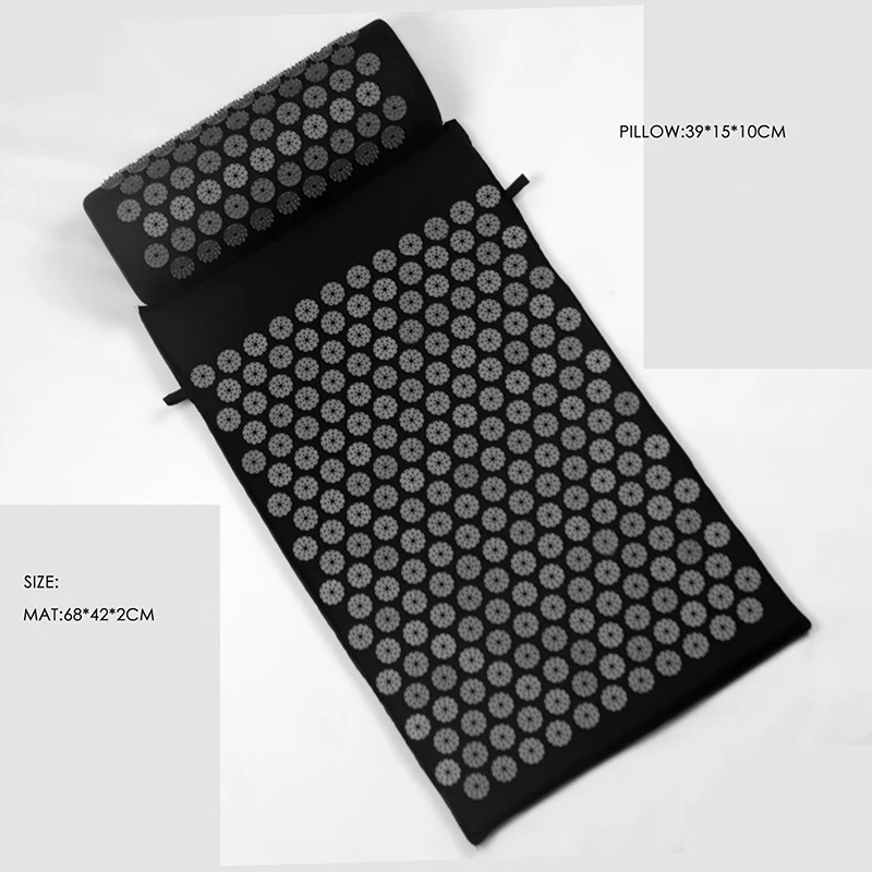 68*42*2cm  Black Acupressure Massage Mat & Pillow Set Free Storage Bag