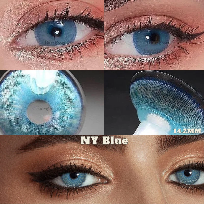 Bio-essence Natural Colorcon Lens With Diopters Blue Color Eyes 1 Pair Colored Myopia Contact Lense Pupils for Free Shipping