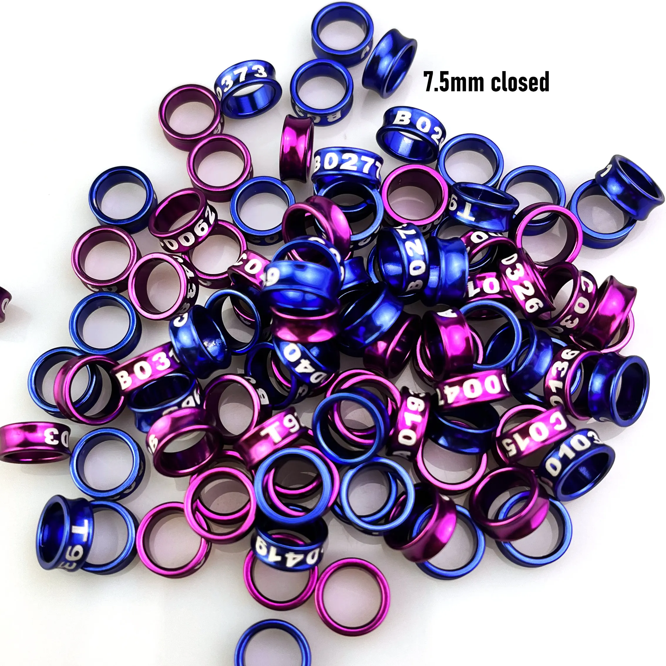 Closed Aluminum Bird Leg Bands, Golden Sunbird Rings, Non-Custom, Random-Character, Color-Mixture, 7.5mm, 25 PCs/Lot