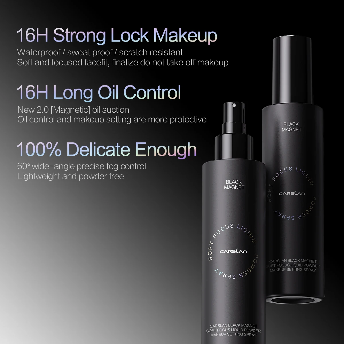 CARSLAN Black Magnet Liquid Powder Setting Spray Longlasting Oil Control Waterproof Sweatproof Makeup Setting Spray 150ml