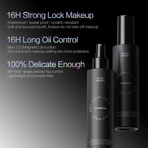 Imagen 2 del producto CARSLAN-Spray de ajuste de polvo líquido con imán negro, Control de aceite duradero, resistente al agua, a prueba de sudor, Spray de ajuste de maquillaje, 150ml