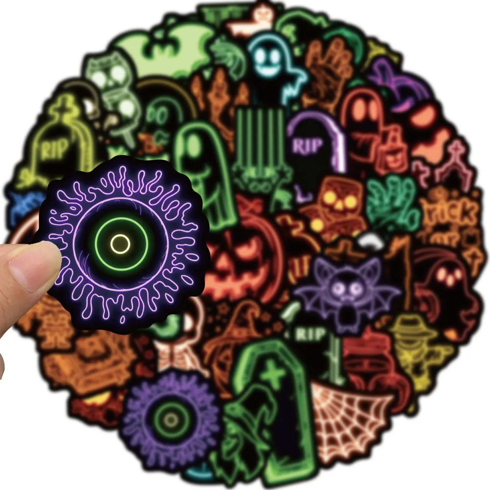 50 قطعة من ملصقات الكتابة على الجدران النيون للهالوين لتزيين الكمبيوتر المحمول والأمتعة وحقيبة الهاتف وزجاجة المياه وملصقات الجيتار المقاومة للماء #3