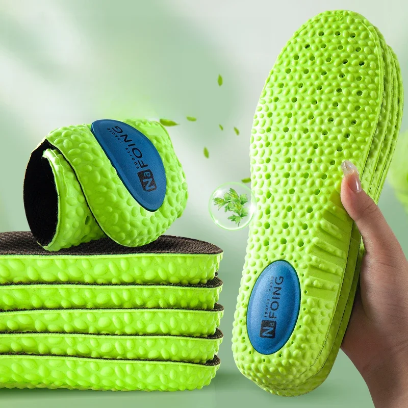 Semelle intérieure de sport à absorption des chocs pour hommes et femmes, mousse à mémoire de forme PU verte, support d'arc respirant, coussin de chaussures Orth4WD, soins des pieds