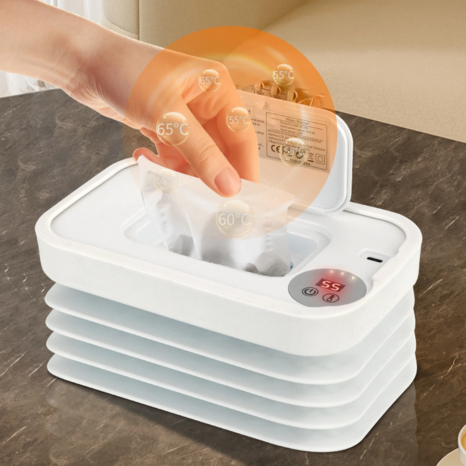 휴대용 USB 아기 물티슈 디스펜서, 차량, 가정, 침실용 지능형 온도 조절 기능 탑재
