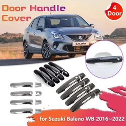 Car Door Handle Cover for Suzuki Baleno WB 2016~2022 2017 2018 Carbon Fiber Black Chrome Sticker Trim Scratch Decor Accessories