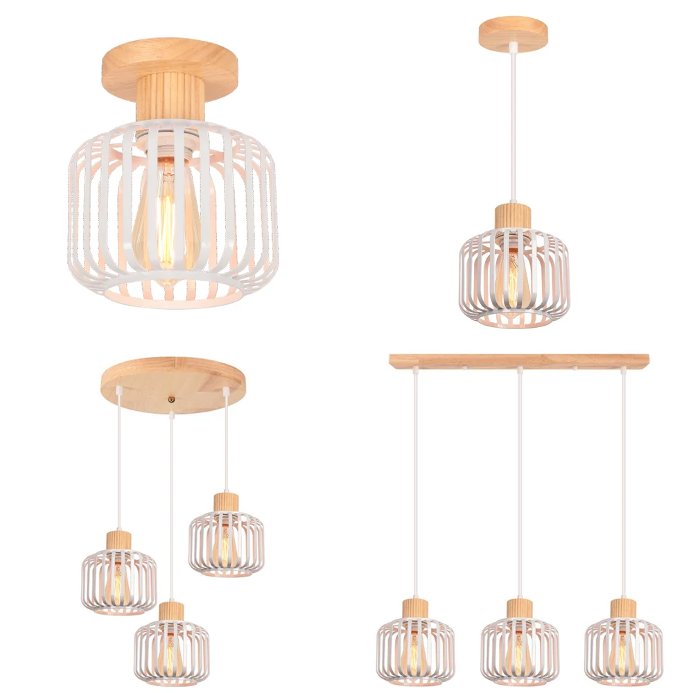 

1/3 Heads Vintage Pendant Lights Wood Hanging Lamp Industrial Chandelier for Loft Dinning Living Room Kitchen Lighting Fixture