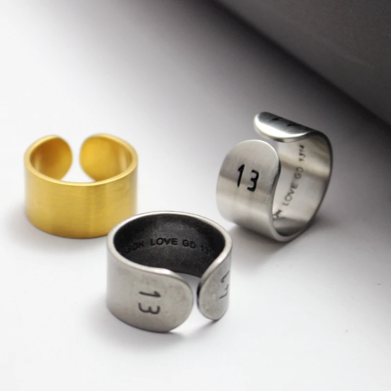 New Japanese and Korean Hip-Hop Retro Digital Titanium steel Ring Boy Girl Personality Simple Couple Creative Open Ring Jewelry