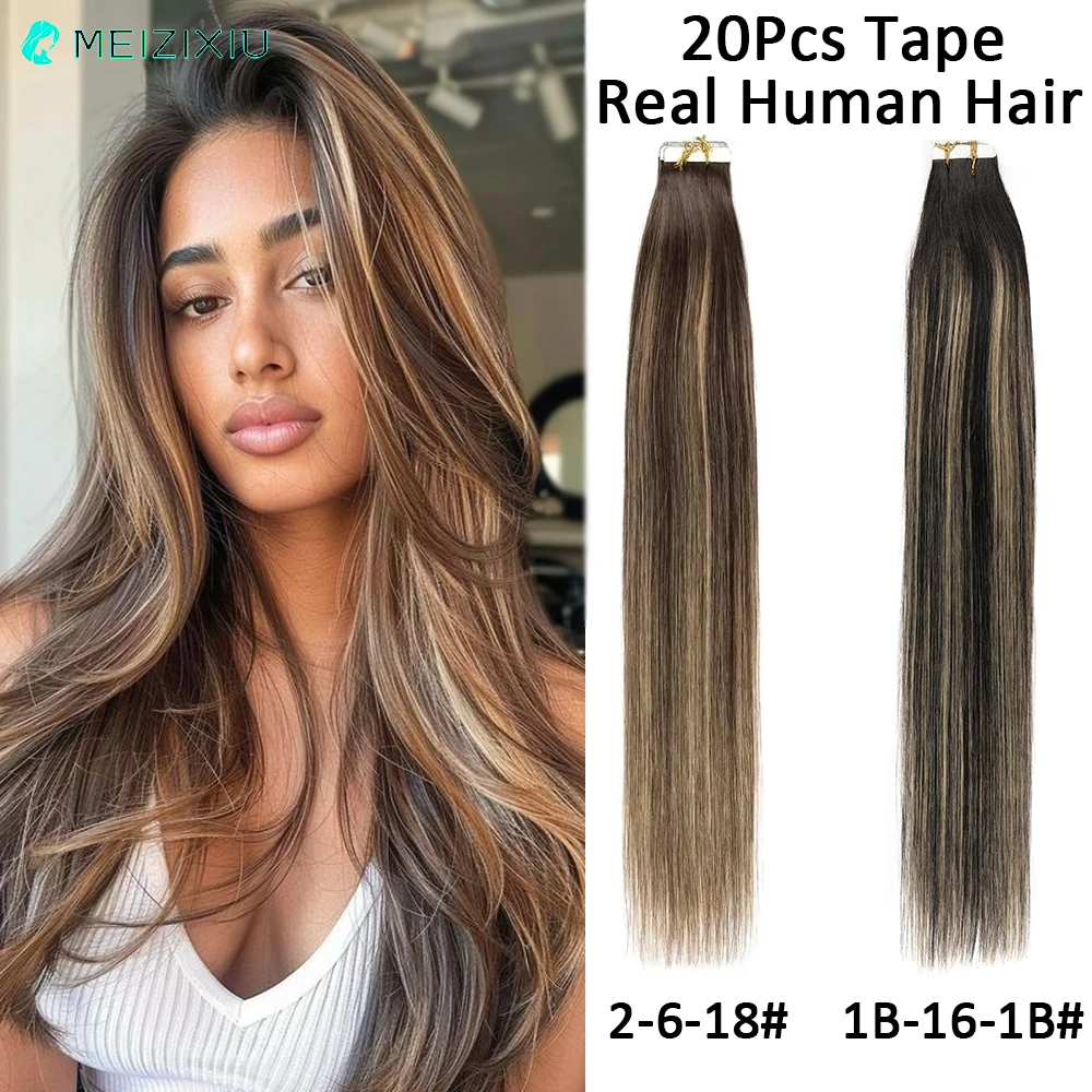 

Real Hair Tape In Hair Extensions Seamless Weft Add Hair Tape In Human Hair Extensions for Women Black 27# 20Inch 50g 20pcs/Pack