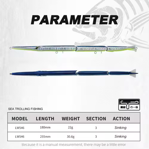 Hunthouse Jointed Pencil Bait 3 Section Fishing Lure 180mm/22g 255mm/30.6g Needle Sinking Swimbait For Bluefish Seabass Tackle - Image 3